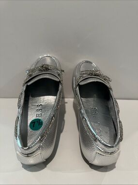 Guess Silver with Silver Bow Loafers with Memory Soles and Rubber Bottoms.